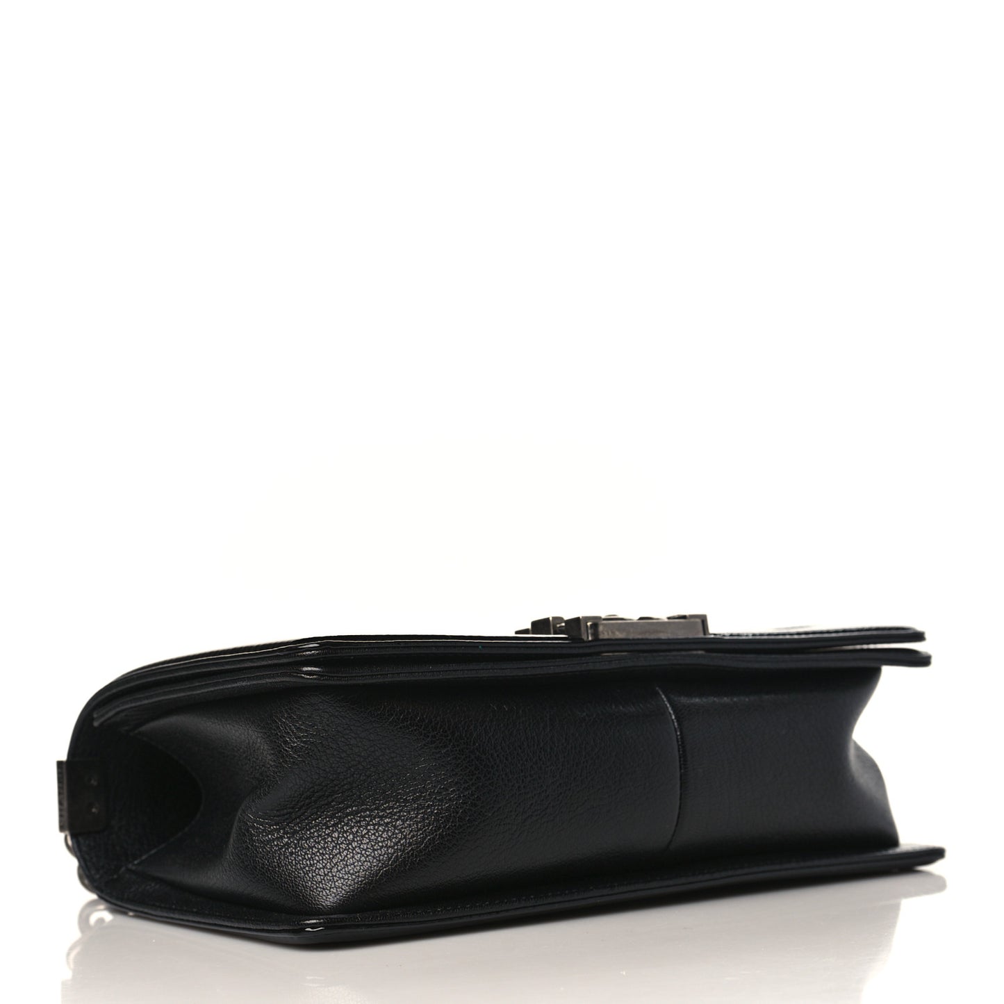 Goatskin Quilted Patent Medium Duo Boy Flap Black