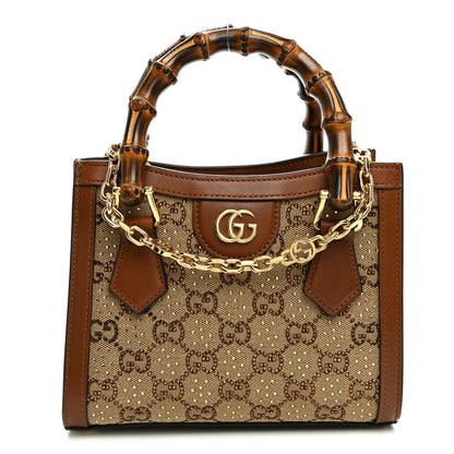 Gucci New Canvas Charisma Calfskin Crystal GG Monogram Mini Diana Tote Bag Camel Ebony 1 of 10