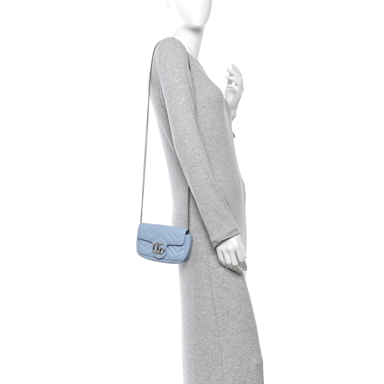 Gucci Calfskin Matelasse Super Mini GG Marmont Shoulder Bag Porcelain Light Blue 2 of 12