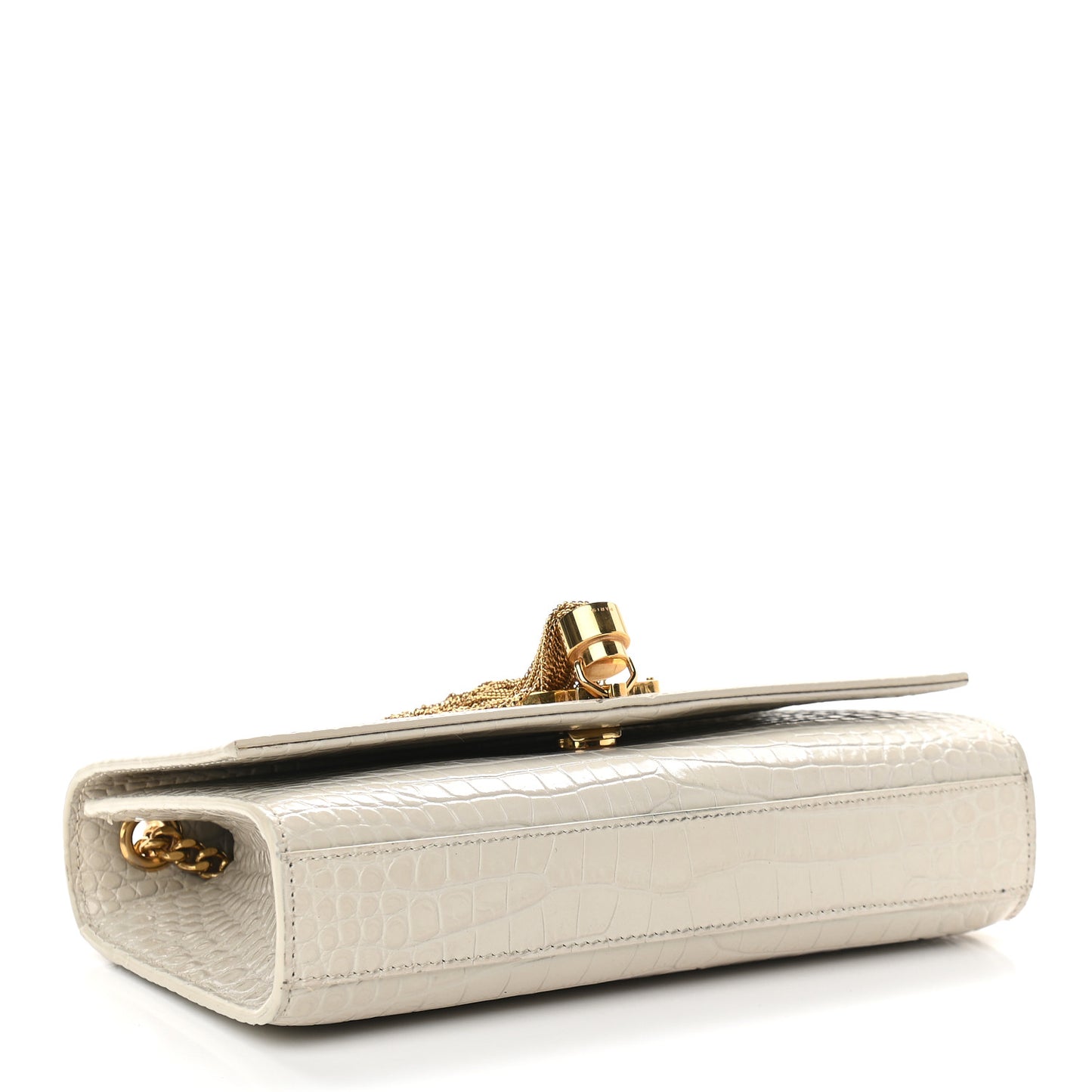 Calfskin Crocodile Embossed Small Classic Monogram Kate Tassel Satchel Crema Soft