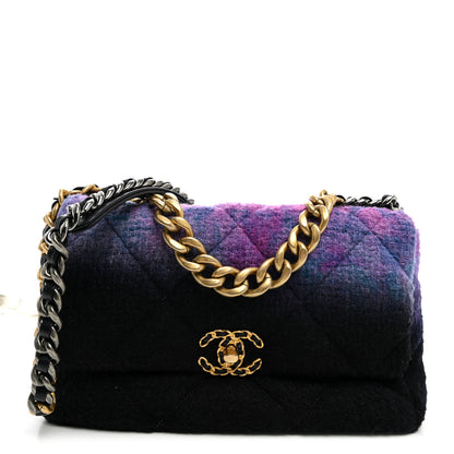Chanel Wool Tweed Quilted Large Chanel 19 Flap Purple Black Blue 1 of 10