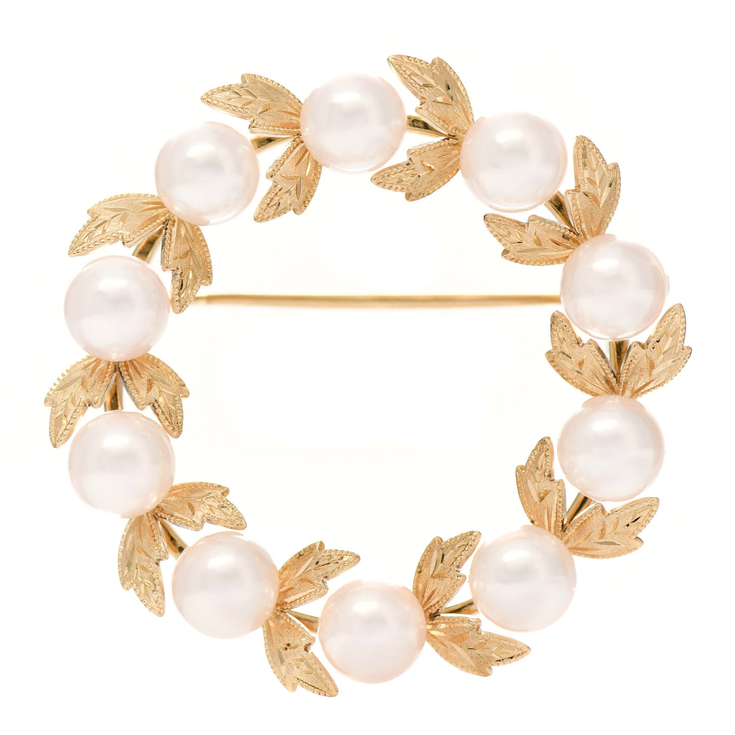 18K Yellow Gold Akoya Pearl 5.5-6mm Wreath Pin Brooch