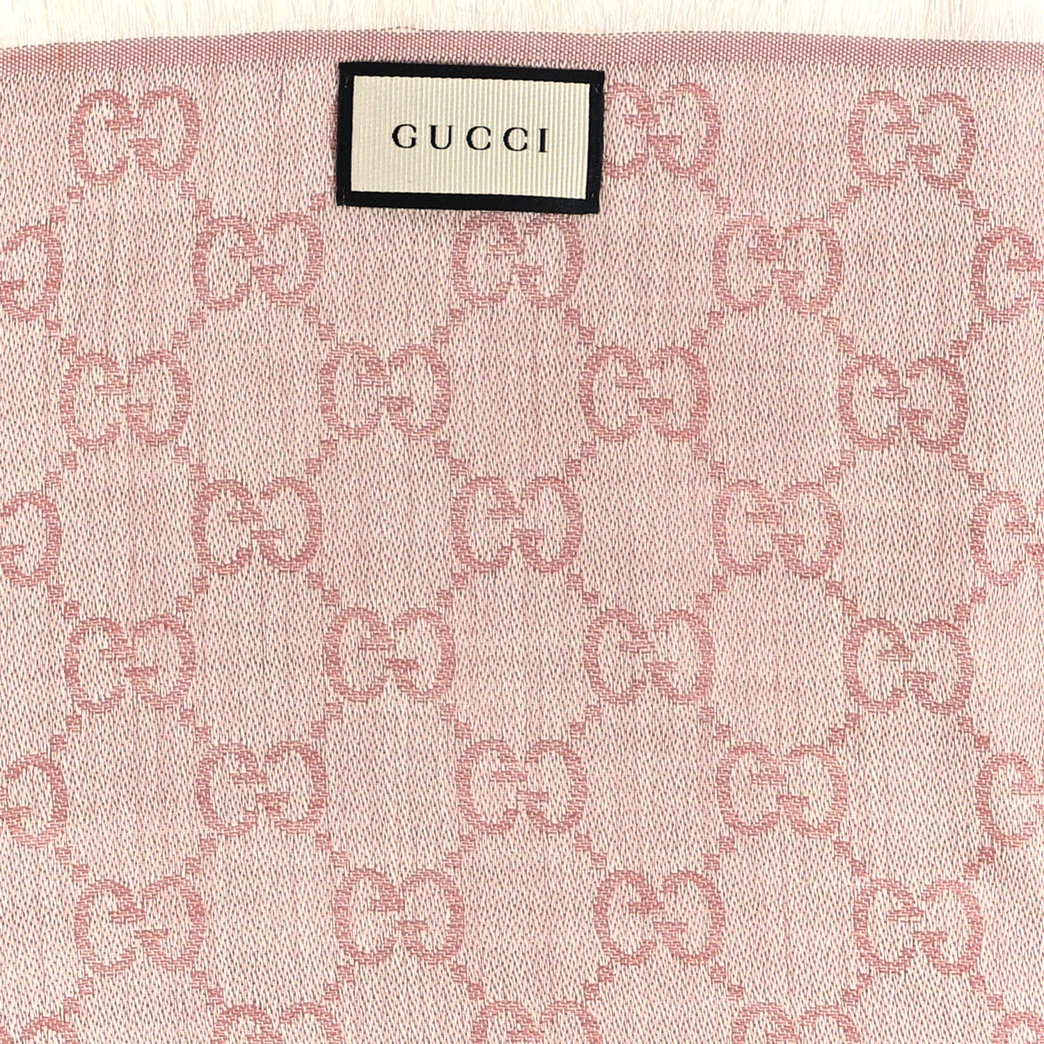 Gucci Wool Silk Monogram GGWeb Fringe Shawl Old Rose Pink 2 of 3