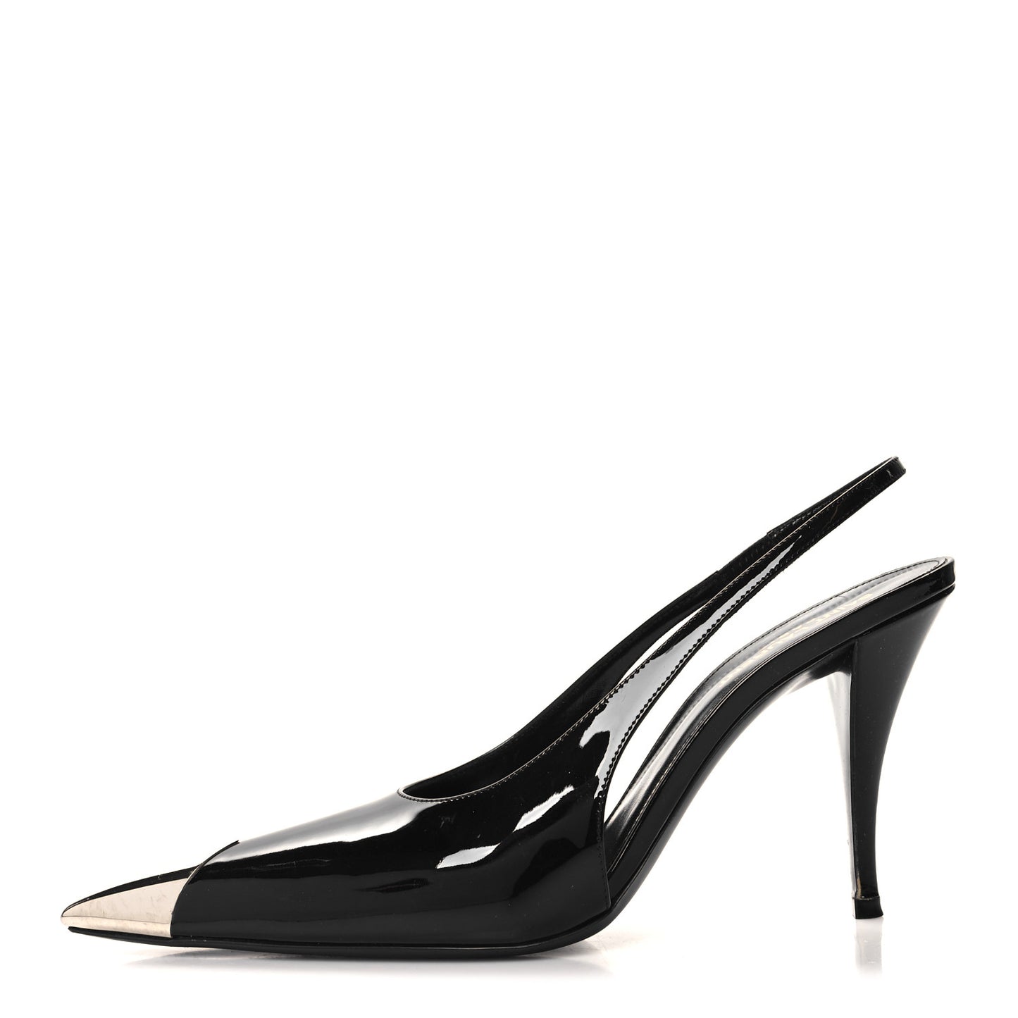 SAINT LAURENT Patent Cap Toe Vesper Slingback Pumps 40 Black