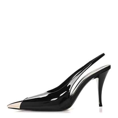 Saint Laurent SAINT LAURENT Patent Cap Toe Vesper Slingback Pumps 40 Black 1 of 9