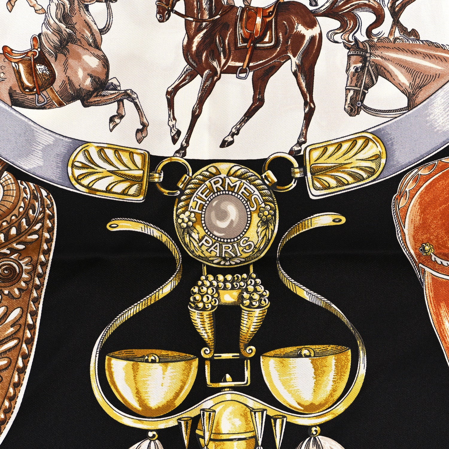 Hermes Silk Cavalcades Scarf 90 Vert Black Brun 2 of 4