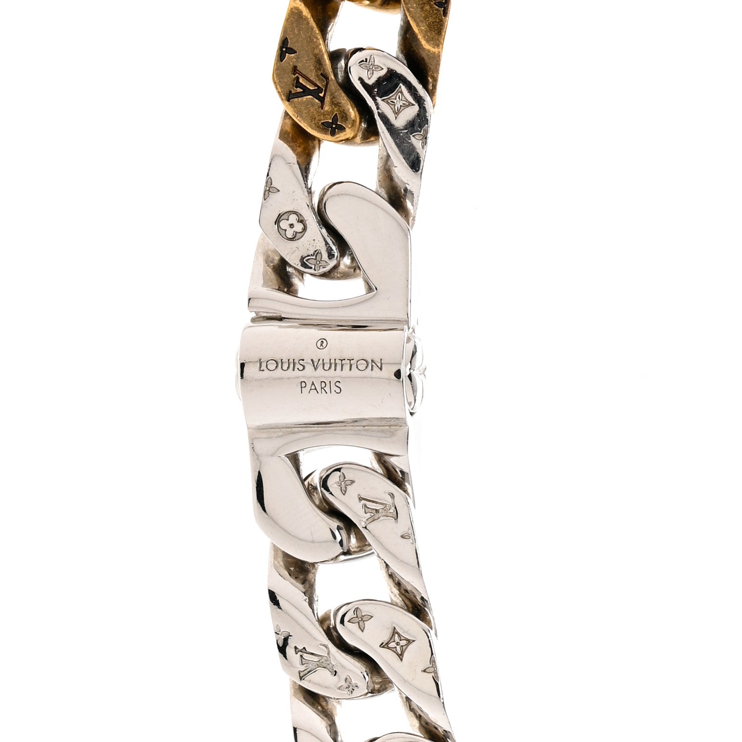 Louis Vuitton Metal Enamel Crystal Soapy Chain Necklace Silver Gold 5 of 7