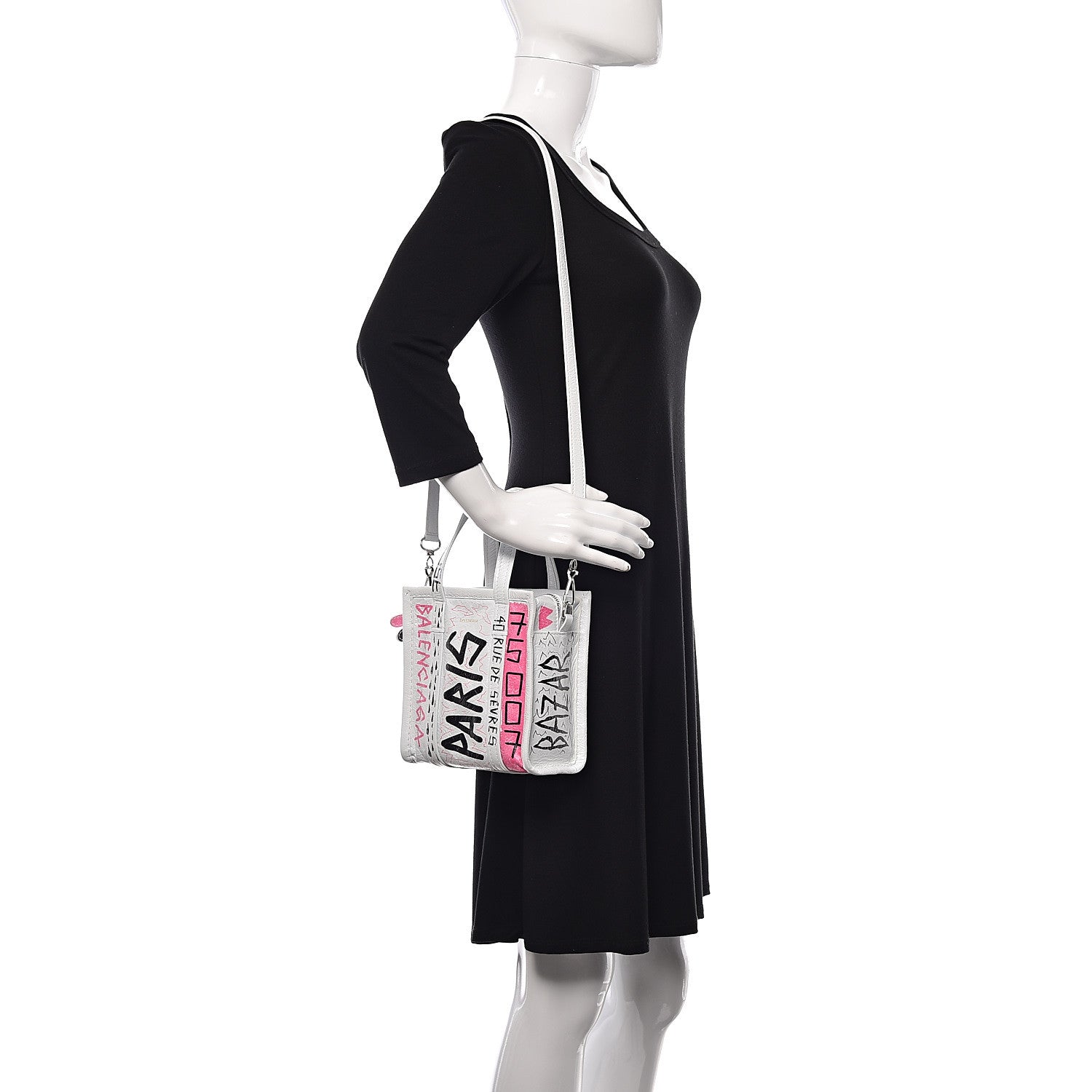 Balenciaga Agneau Arena Graffiti All Over XXS Bazar Shopper Tote White Multicolor 2 of 10