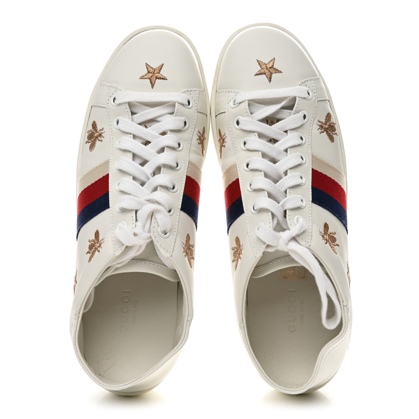Calfskin Bee Star Embroidered Sylvie Web Ace Sneakers 37.5 White