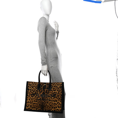 Saint Laurent Canvas Calfskin Leopard Print Rive Gauche Noe Tote Natural Black 2 of 10