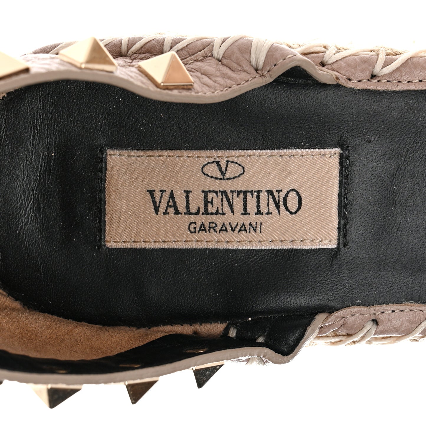 Grained Calfskin Rockstud Ankle Strap Espadrille 15/105mm Wedge Sandals 39 Poudre Natural