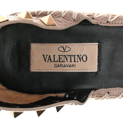 Valentino Garavani Grained Calfskin Rockstud Ankle Strap Espadrille 15/105mm Wedge Sandals 39 Poudre Natural 7 of 8