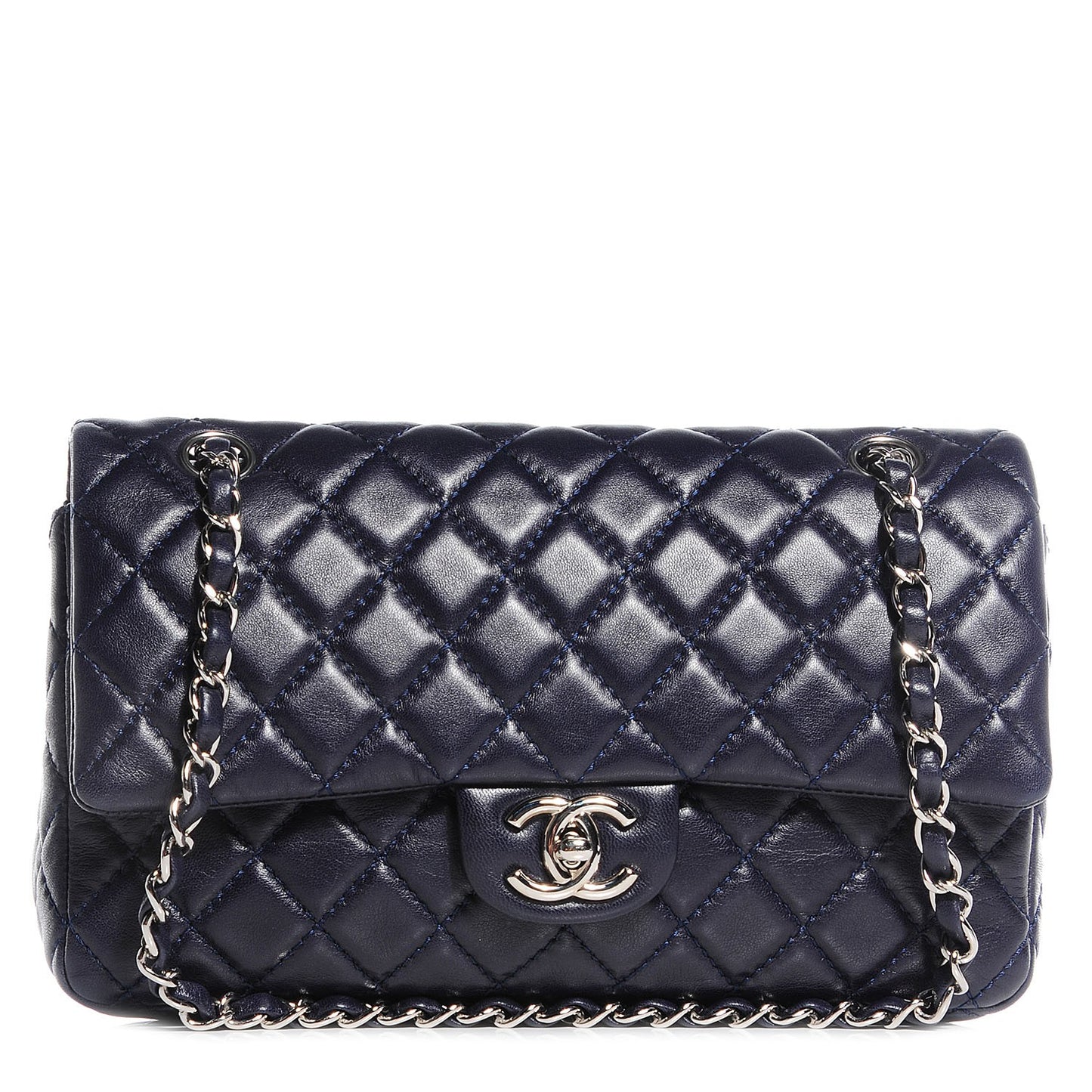 Lambskin Medium Double Flap Navy