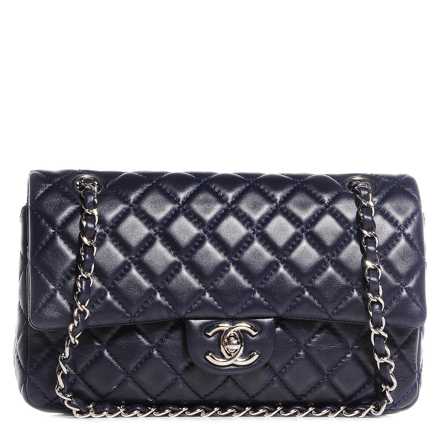Chanel Lambskin Medium Double Flap Navy 1 of 9