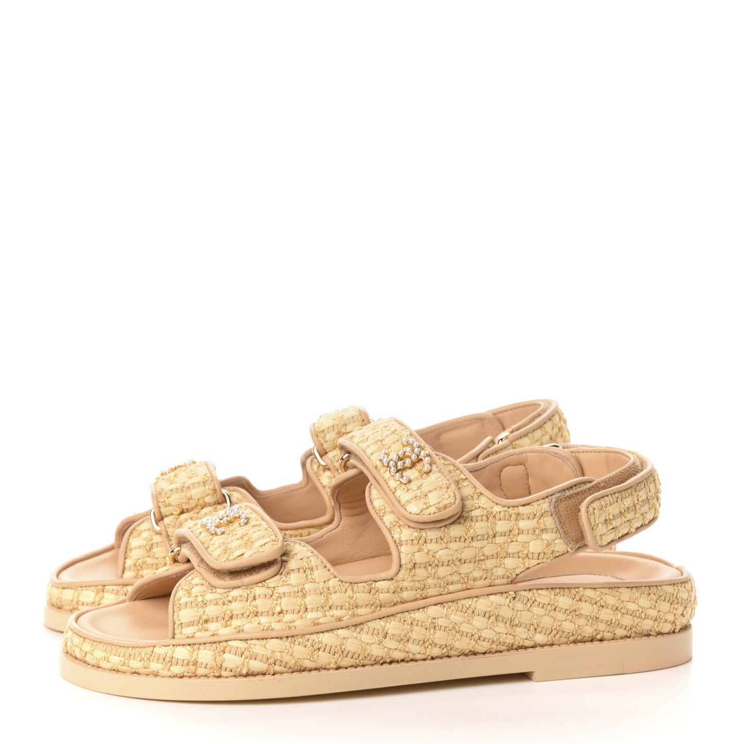 Braided Fabric Velcro Dad Sandals 37 Beige