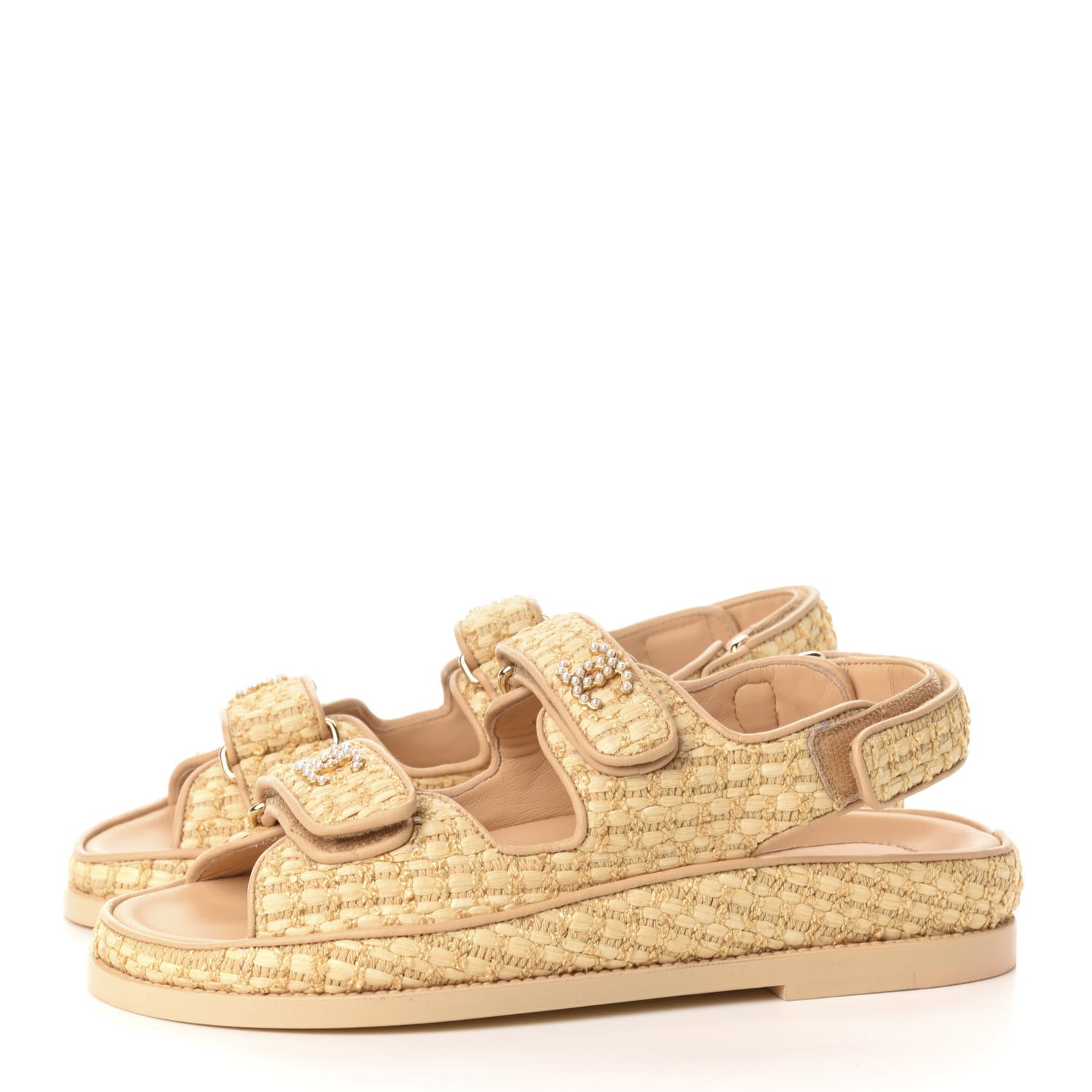 Chanel Braided Fabric Velcro Dad Sandals 37 Beige 3 of 9