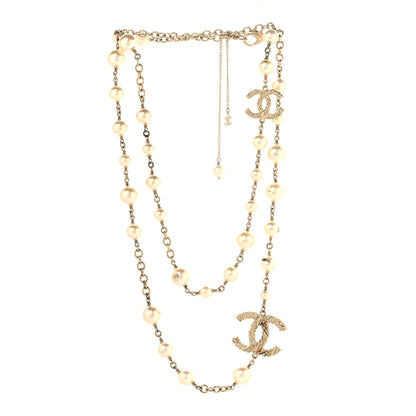 Chanel Graduated Pearl Crystal Twisted CC Long Necklace Gold 3 of 7