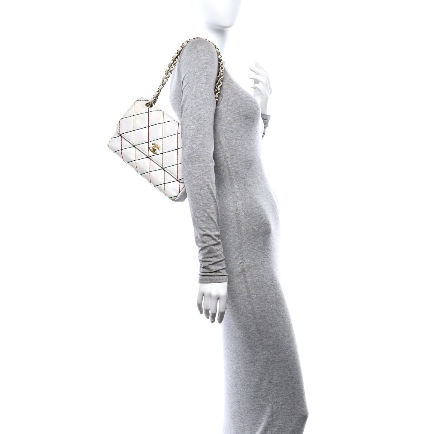 Goatskin Multicolor Stitch Single Flap White