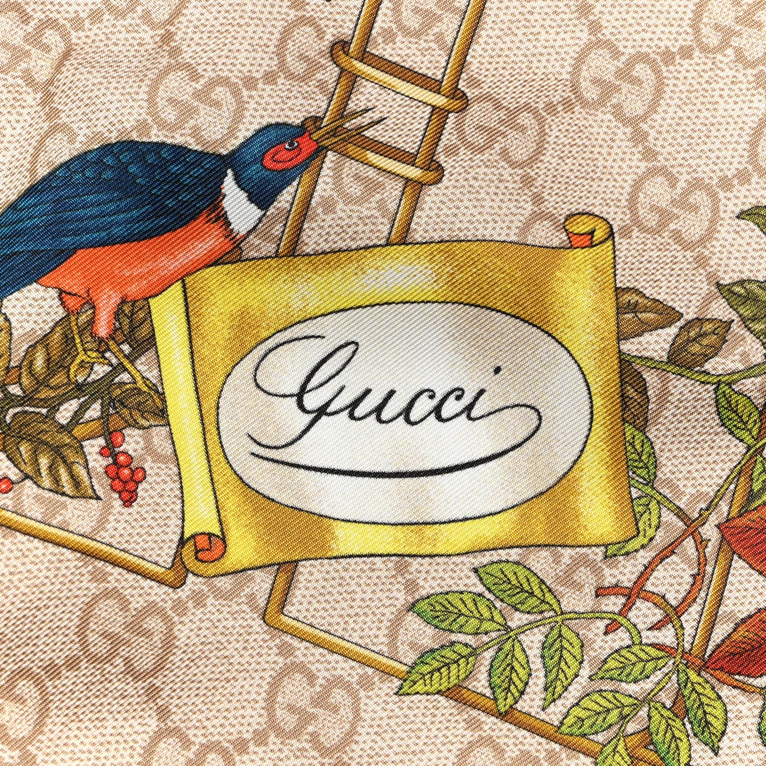 Gucci Silk Twill GG Monogram Animal Floral Print Scarf Brown Multicolor 2 of 3