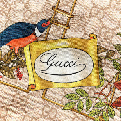 Gucci Silk Twill GG Monogram Animal Floral Print Scarf Brown Multicolor 2 of 3