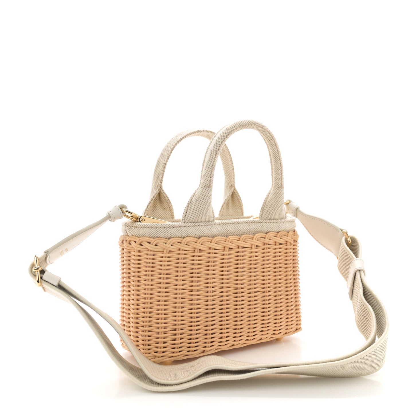 Wicker Canvas Mini Tote Tan White