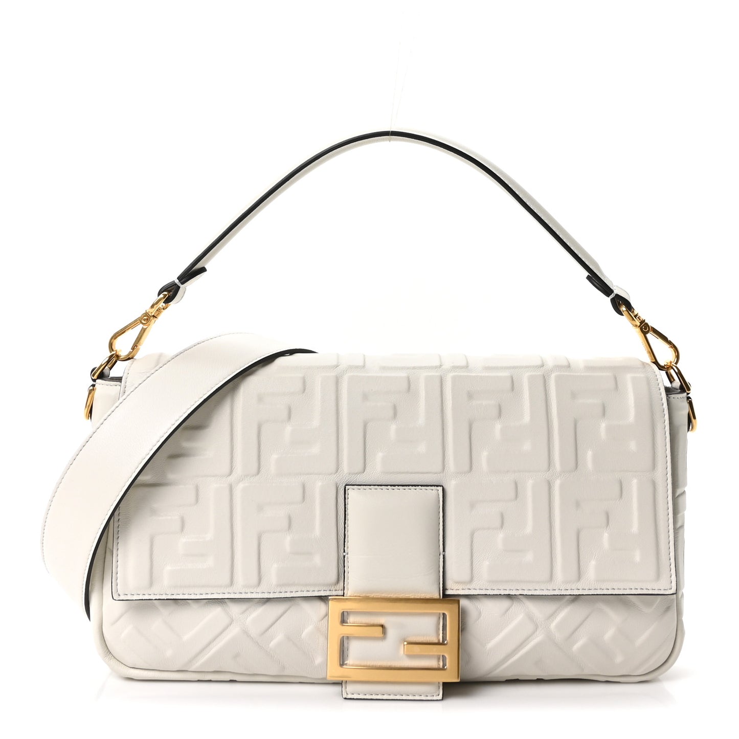 Nappa FF 1974 Embossed Large Baguette White