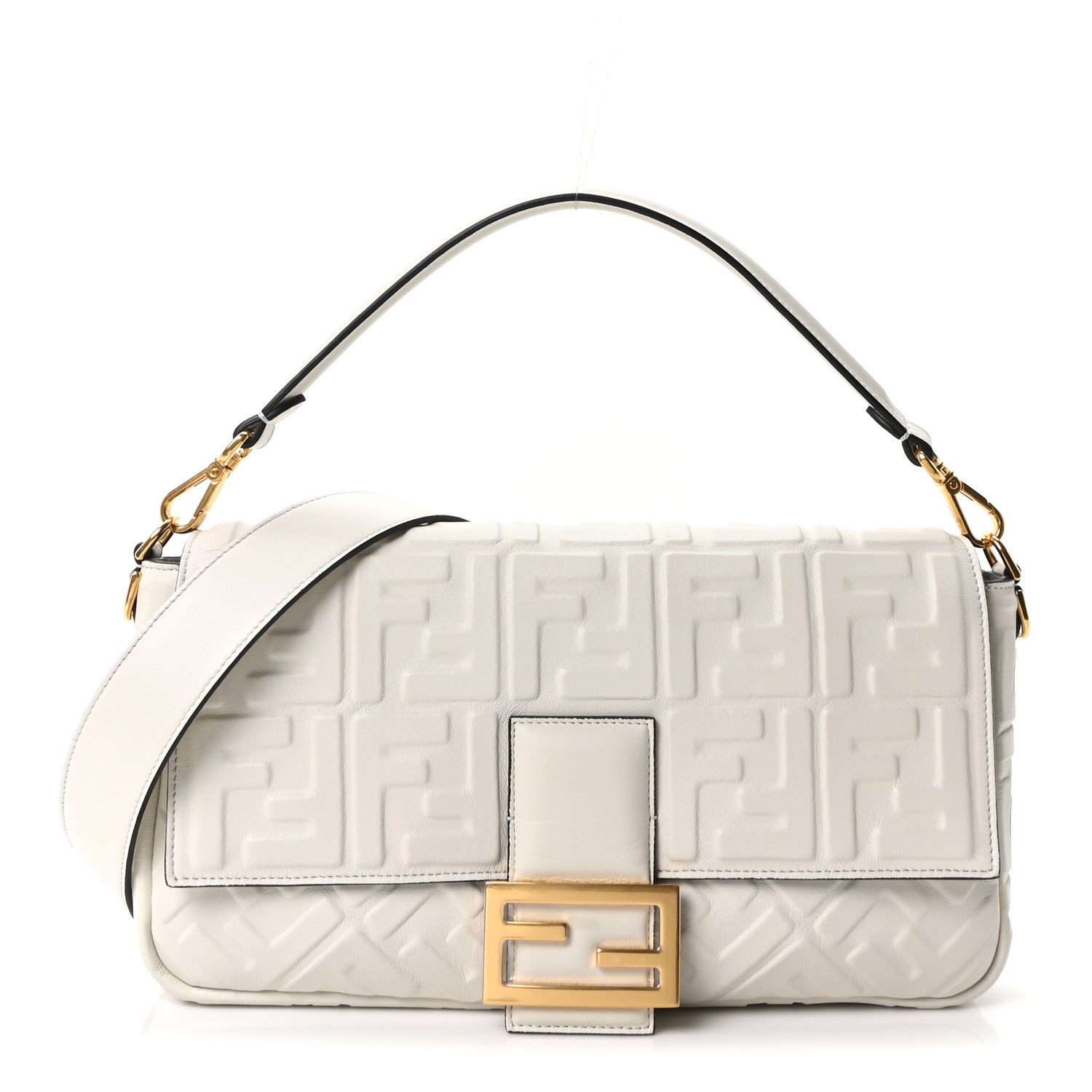 Fendi Nappa FF 1974 Embossed Large Baguette White 1 of 10