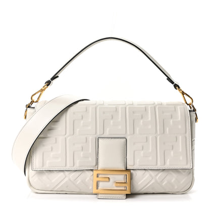 Fendi Nappa FF 1974 Embossed Large Baguette White 1 of 10