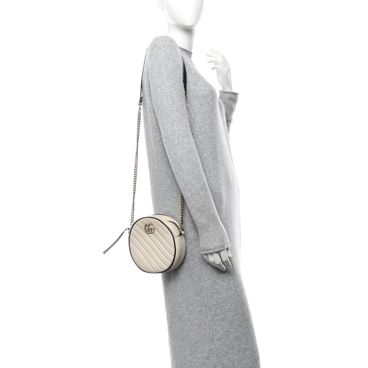 Gucci Azalea Calfskin Matelasse Diagonal Mini Torchon GG Marmont Round Shoulder Bag Mystic White Blue Agata 2 of 11