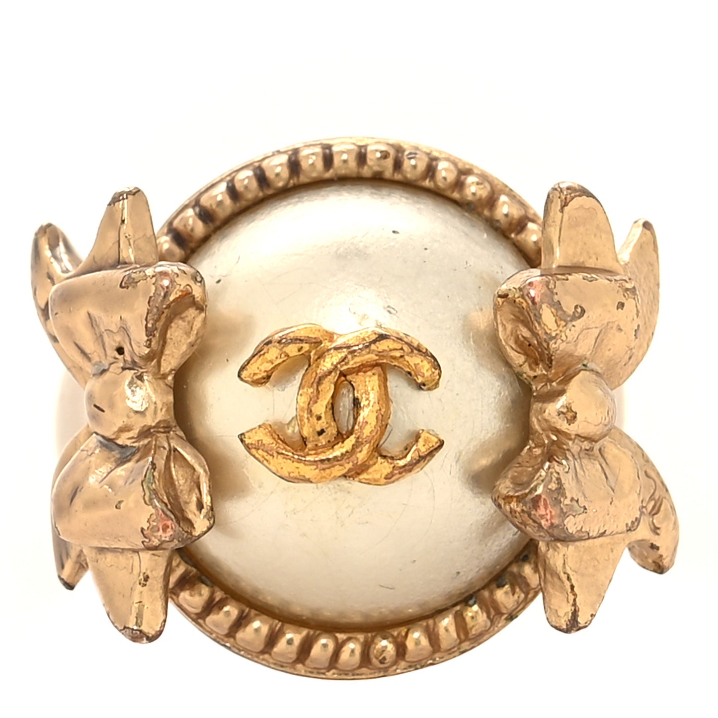 Pearl CC Bow Ring 6.25 53 6.25 Gold Pearly White