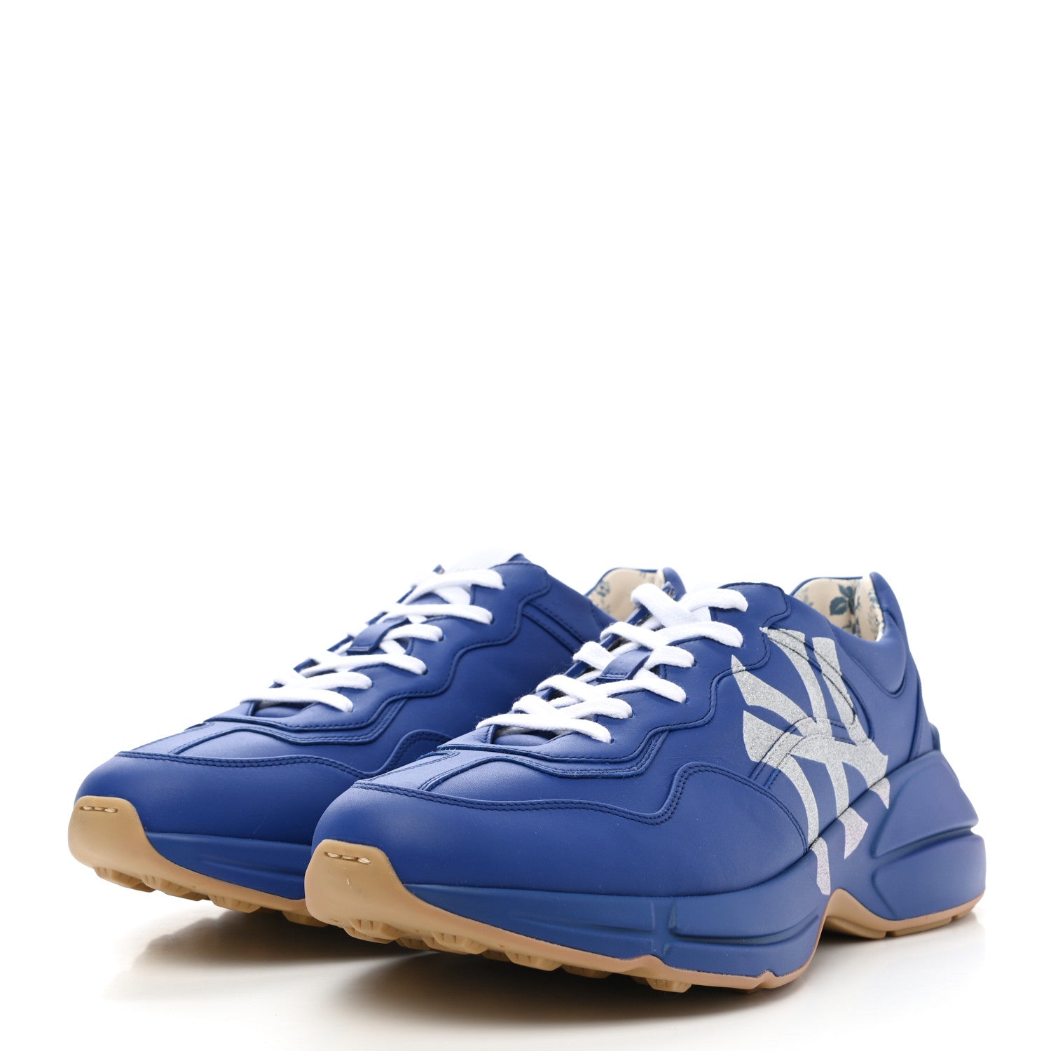 Gucci X MLB Calfskin NY Yankees Mens Rhyton Sneakers 10.5 Electric Blue 3 of 10