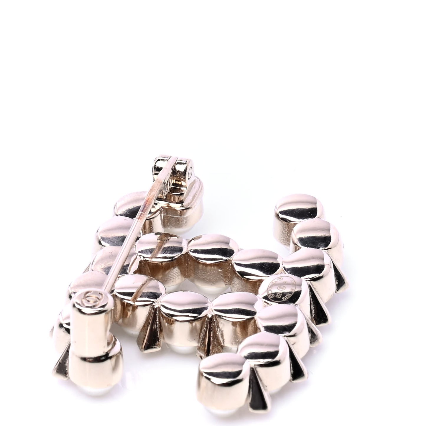 Crystal Pearl CC Brooch Gold