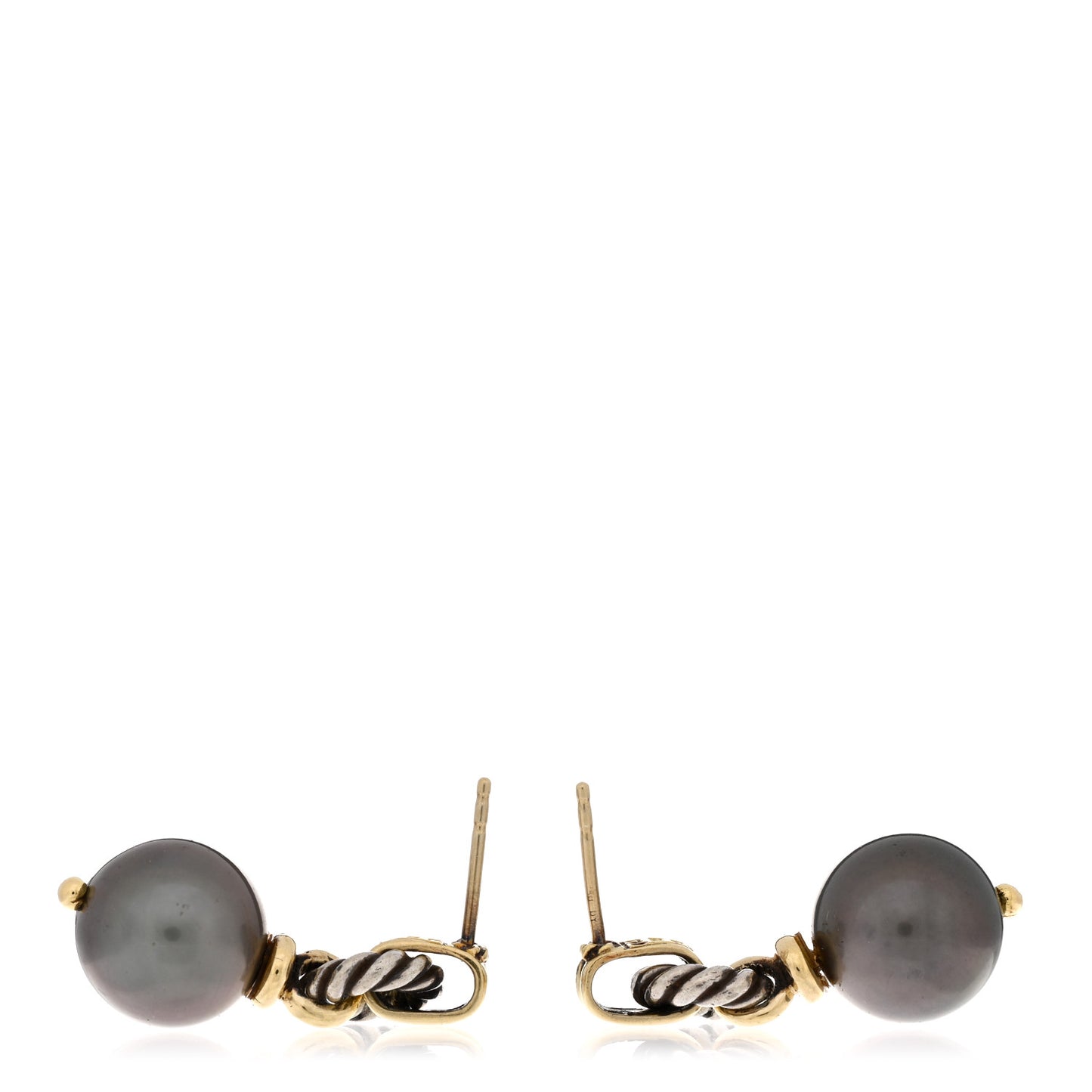 Sterling Silver 18K Yellow Gold Gray Pearl Cable Drop Earrings