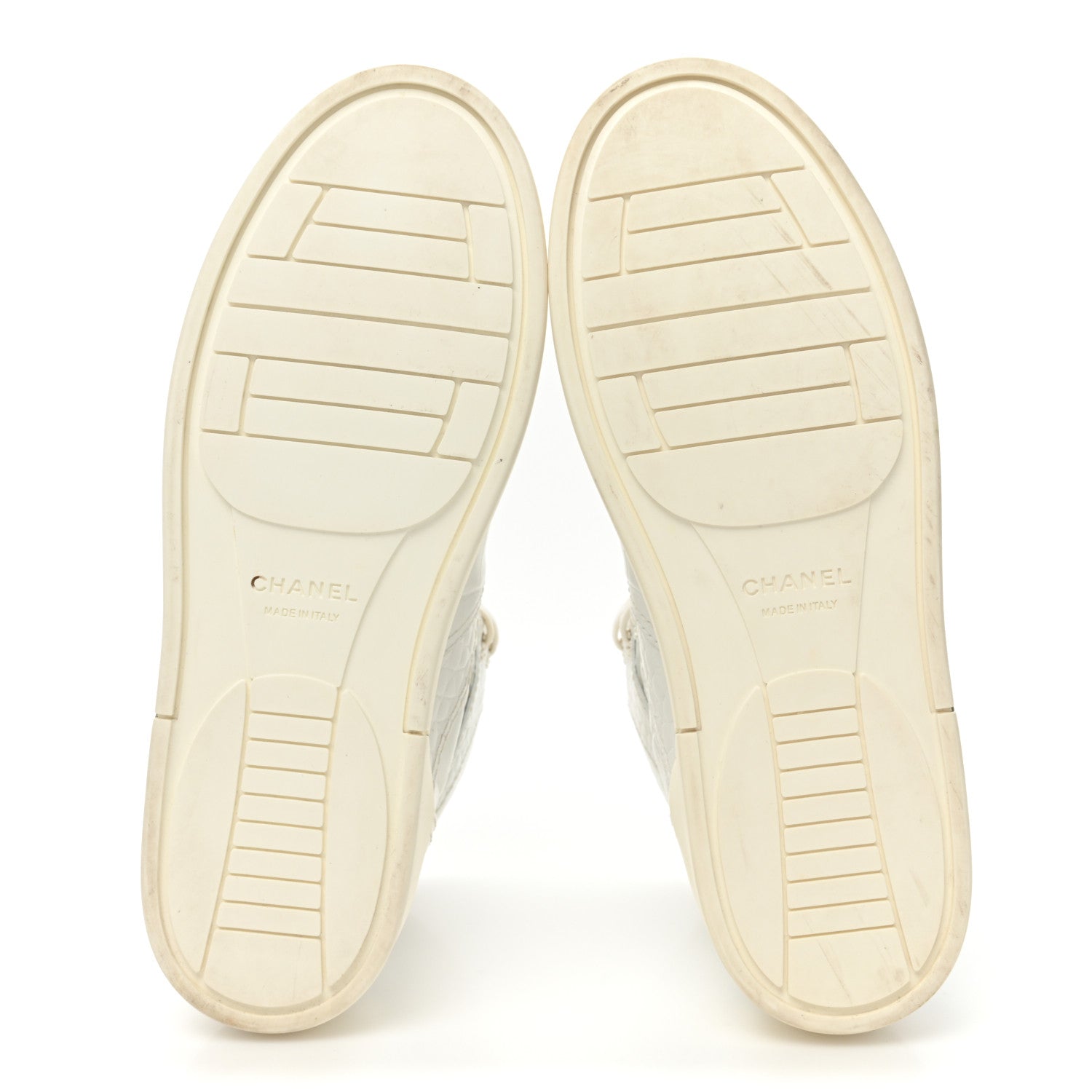 Chanel Calfskin Crocodile Embossed Cocodile High Top Sneakers 39.5 White 5 of 13
