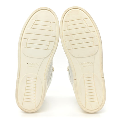 Chanel Calfskin Crocodile Embossed Cocodile High Top Sneakers 39.5 White 5 of 13