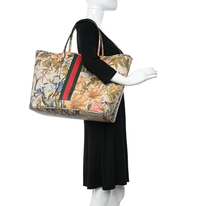 Gucci GG Supreme Monogram Water Flora Web Large Ophidia Tote Beige White Multicolor 2 of 12