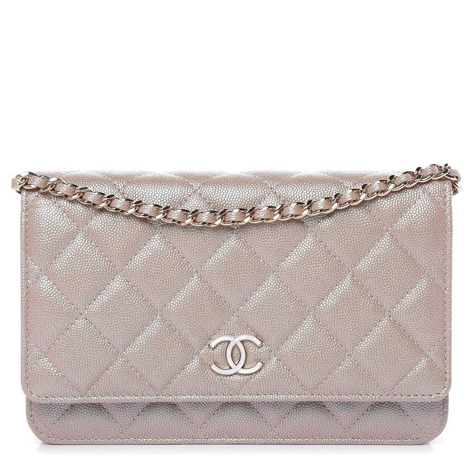 Chanel Iridescent Caviar Quilted Wallet On Chain WOC Beige 1 of 11