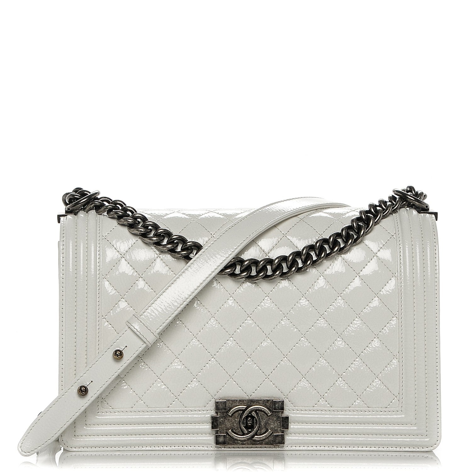 Chanel Patent Goatskin Quilted New Medium Boy Flap White 1 of 7