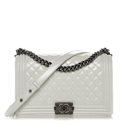Chanel Patent Goatskin Quilted New Medium Boy Flap White 1 of 7