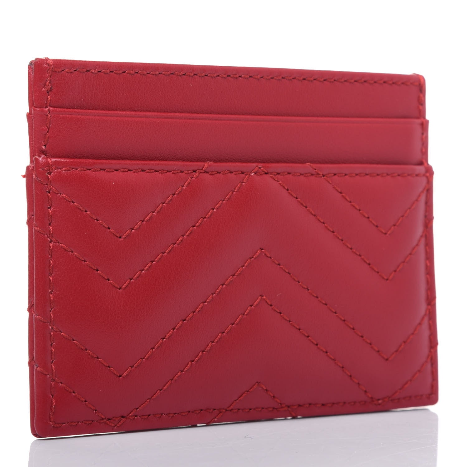 Gucci Calfskin Matelasse GG Marmont Card Holder Hibiscus Red 3 of 13