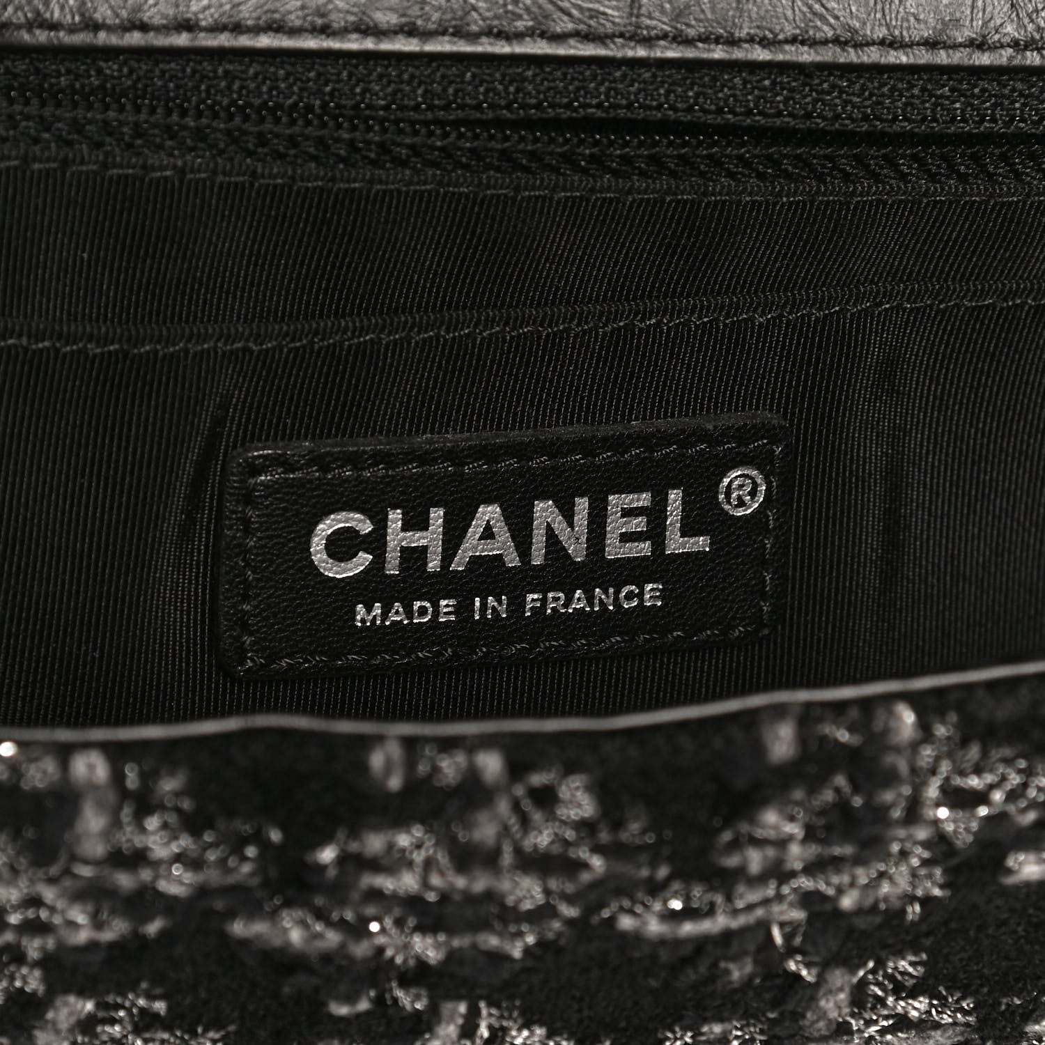 Chanel Shearling Tweed Medium Handle Boy Flap Black Grey 5 of 10
