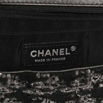 Chanel Shearling Tweed Medium Handle Boy Flap Black Grey 5 of 10