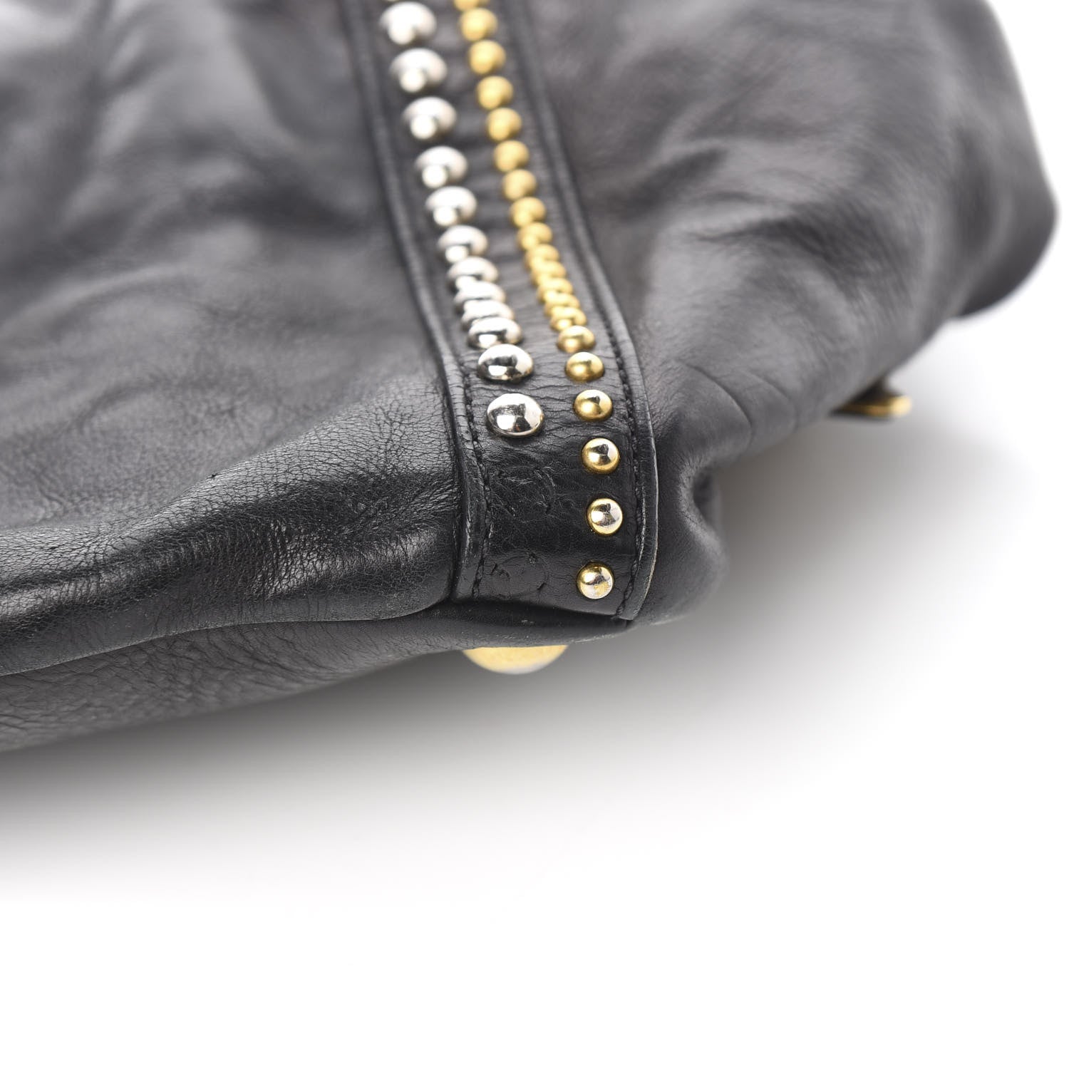 Prada Glace Calfskin Studded Shoulder Bag Black 16 of 16