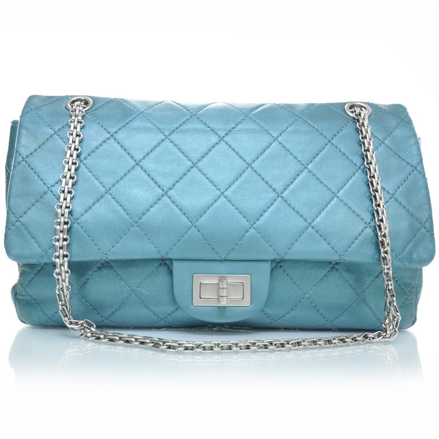 Chanel Leather 2.55 Reissue 227 Flap Metallic Turquoise 1 of 12