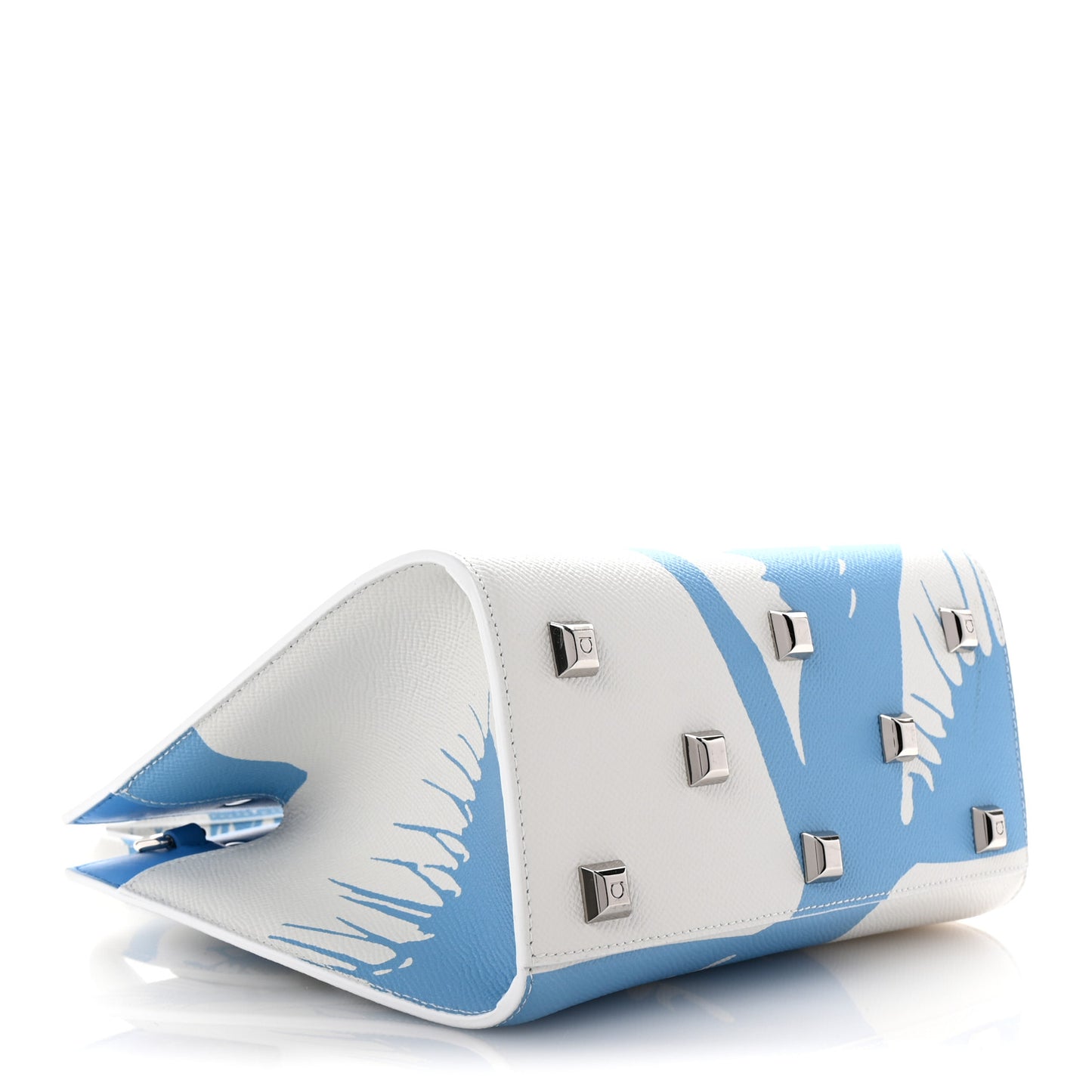 Calfskin Print Mini The Studio Bag White Blue