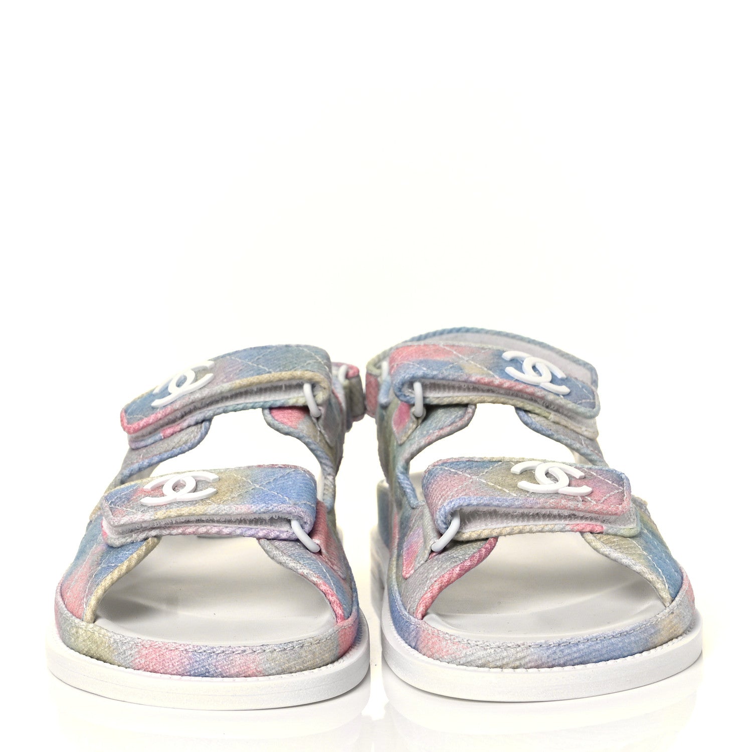 Chanel Printed Fabric Quilted Dad Sandals 36.5 Green Pink Blue 2 of 8