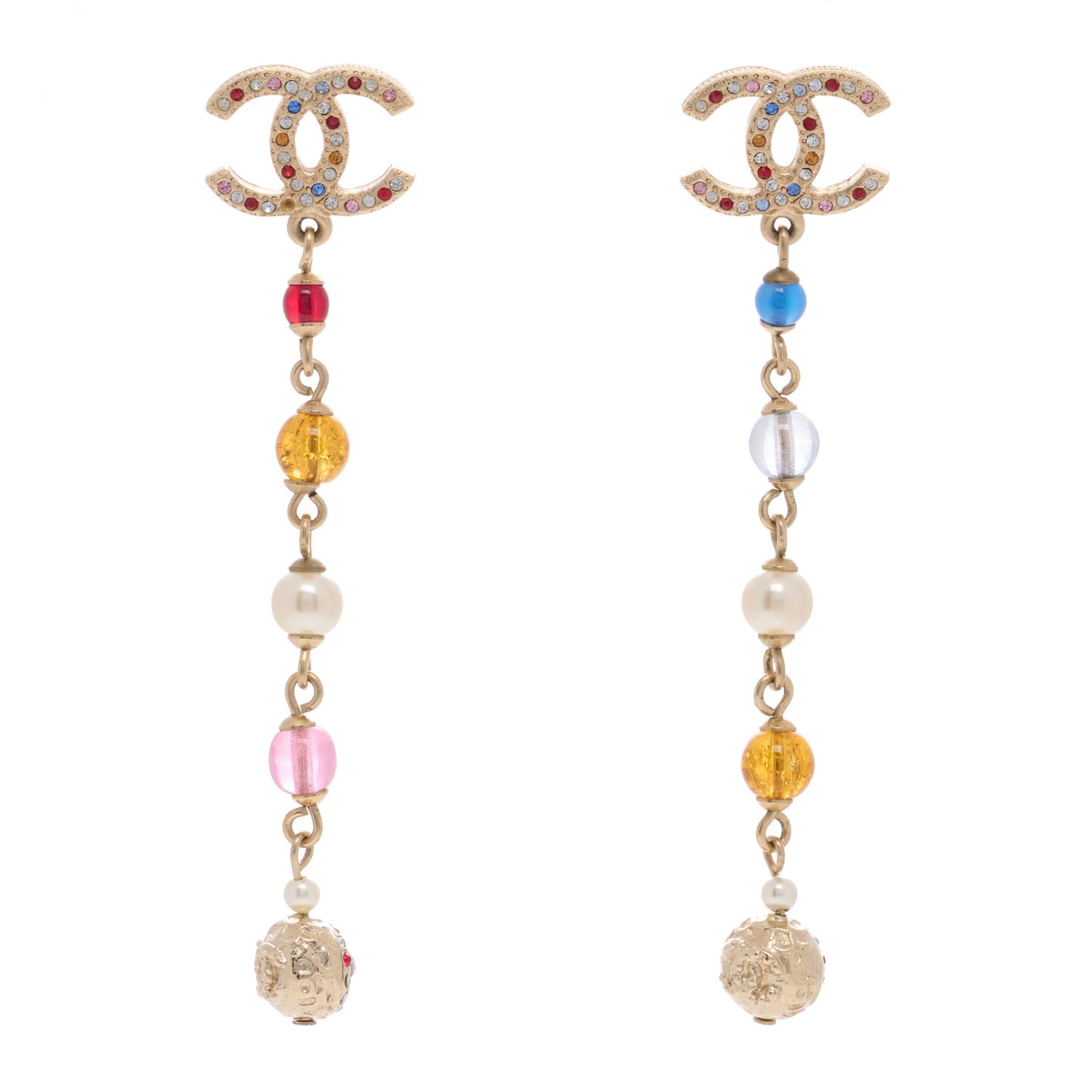 Crystal Pearl Bead CC Long Drop Earrings Multicolor