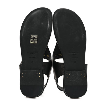 Saint Laurent Calfskin Incrociato Denver Monogram Sandals 36 Black 6 of 9