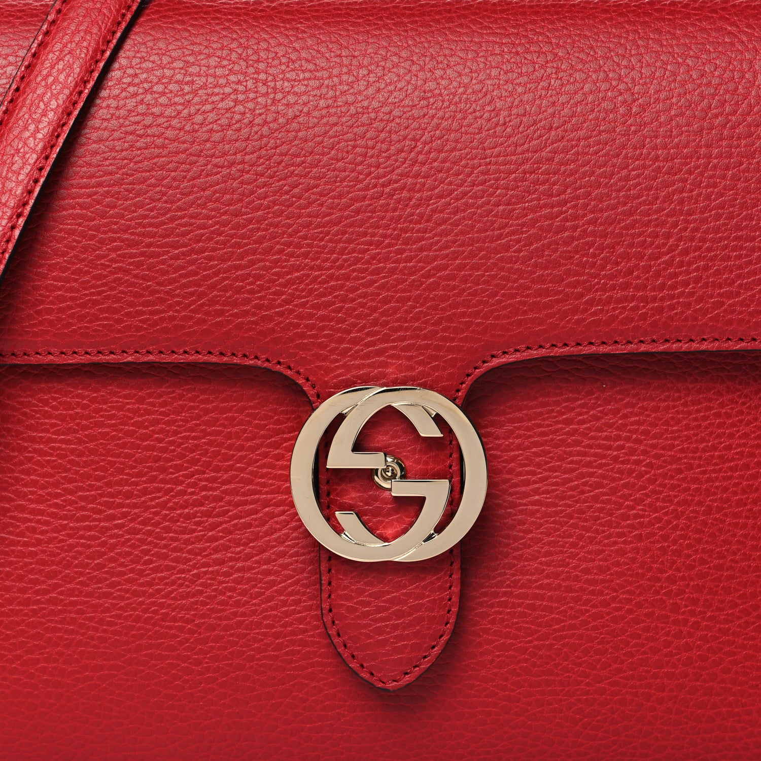 Gucci Dollar Calfskin Medium Interlocking G Top Handle Shoulder Bag Red 9 of 11