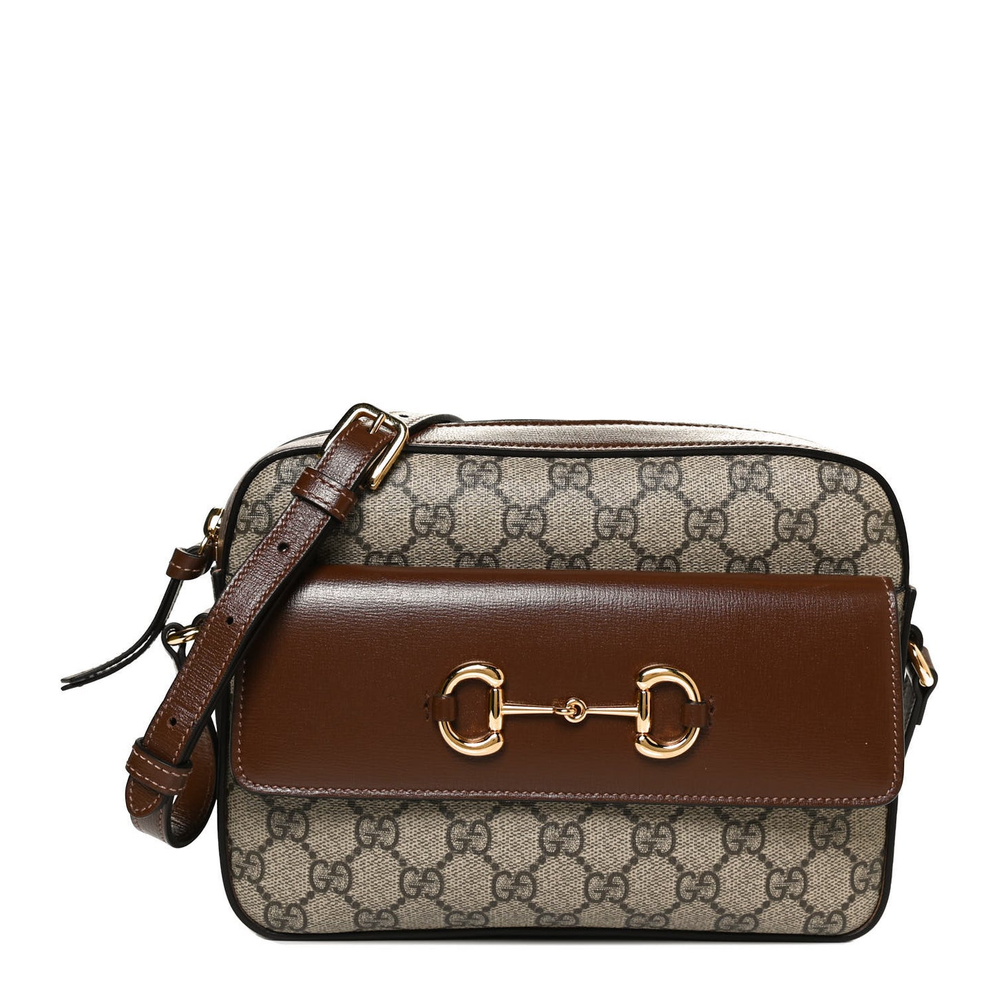 GG Supreme Monogram Small Horsebit 1955 Shoulder Bag Beige Brown Sugar